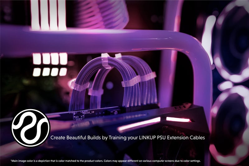 LINKUP - AVA 30cm PSU Cable Extension Sleeved Custom Mod GPU PC Braided w/Comb Kit - Compatible with RTX3090 | 1 x 24 P (20+4) | 2 x 8 P (4+4) CPU | 3 x 8 P (6+2) GPU Set | 300mm - Purple - Image 4